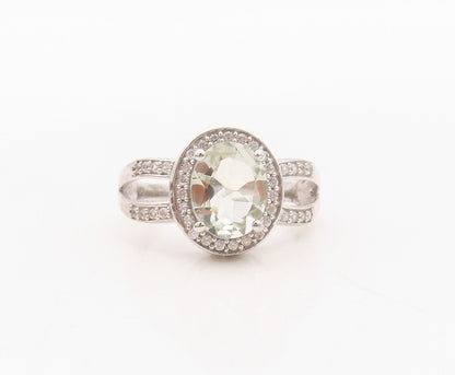 925 Sterling Silver Vintage Ring Split Band Green & White Topaz  Sz 7  RG29933