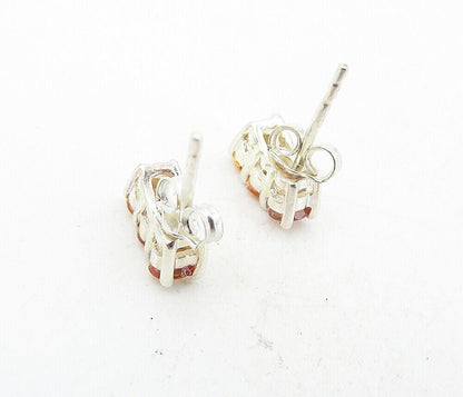 925 Sterling Silver  Petite Prong Set Peach Topaz 3 Stone Drop Earrings EG4074