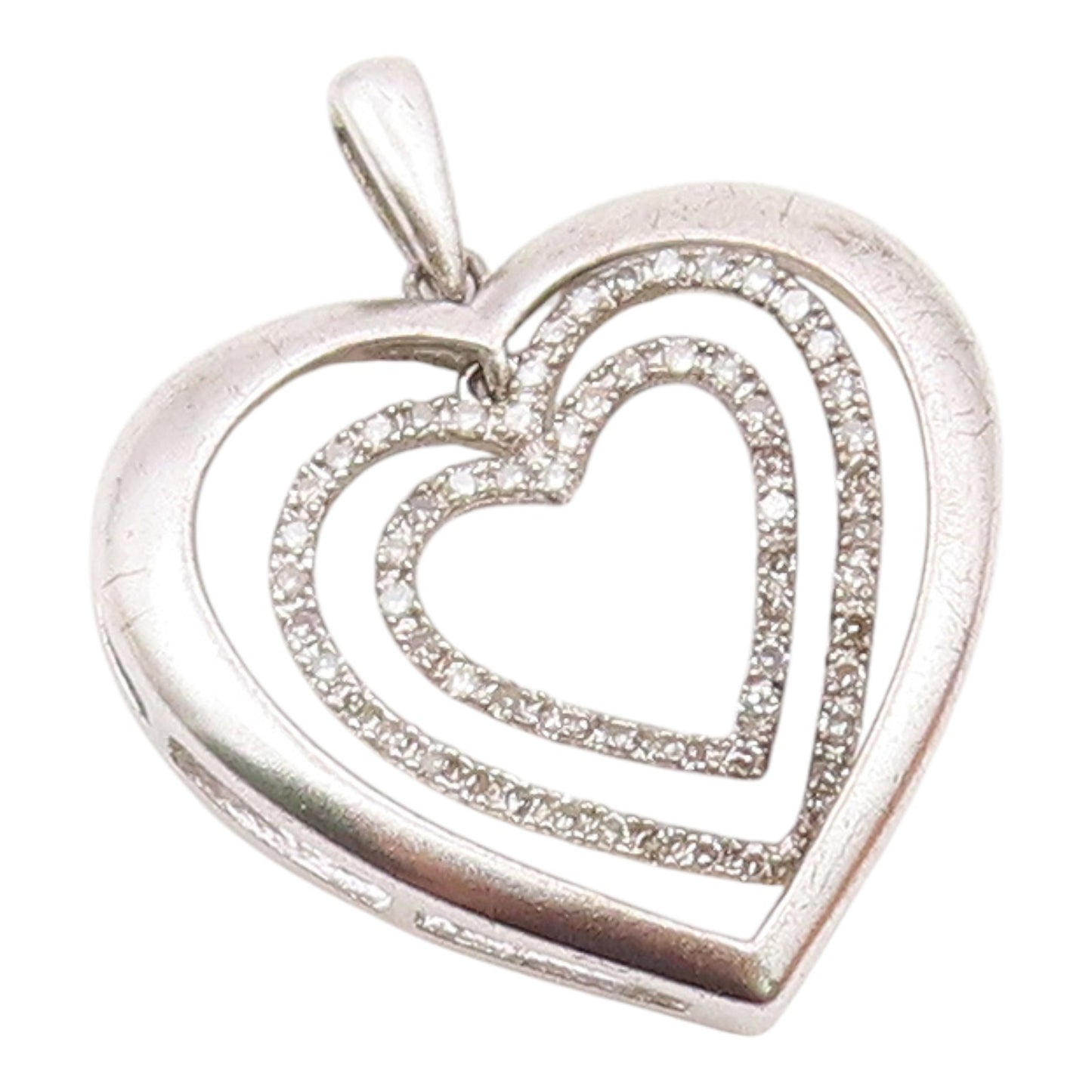 925 Sterling Silver  Vintage Genuine Diamonds Open Love Heart Pendant  PT17621