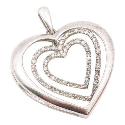 925 Sterling Silver  Vintage Genuine Diamonds Open Love Heart Pendant  PT17621