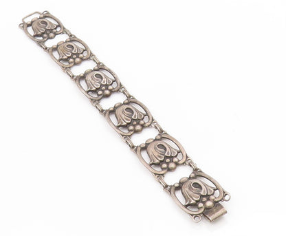 925 Sterling Silver Vintage Bracelet DANECRAFT Tulip Floral Panel Link  BT11678