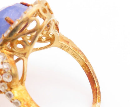 925 Sterling Silver Vintage Ring Gold Plated Tanzanite & Topaz  Sz 7  RG30019