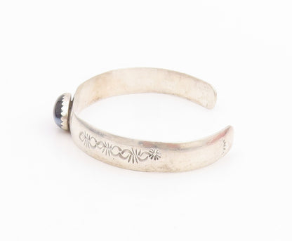 925 Sterling Silver Vintage Bracelet Oval Cabochon Cat Eye Etched Cuff  BT11635