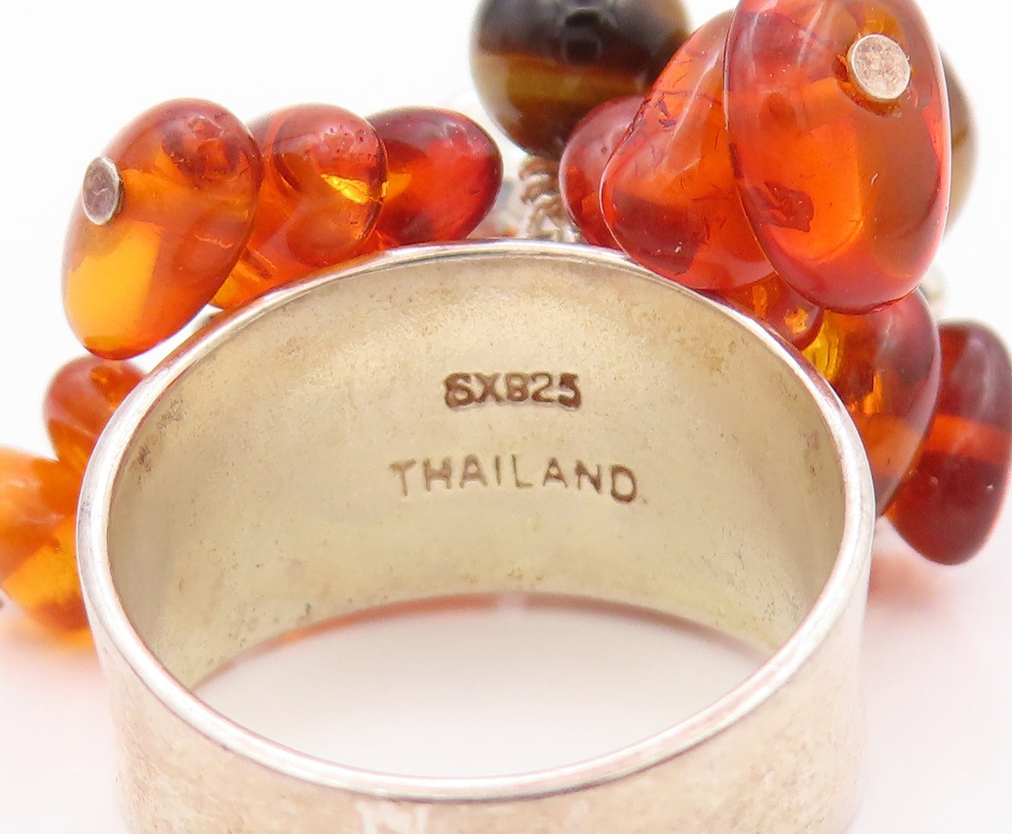 925 Sterling Silver Vintage Ring Amber & Gemstone Floral Design  Sz 5  RG32347
