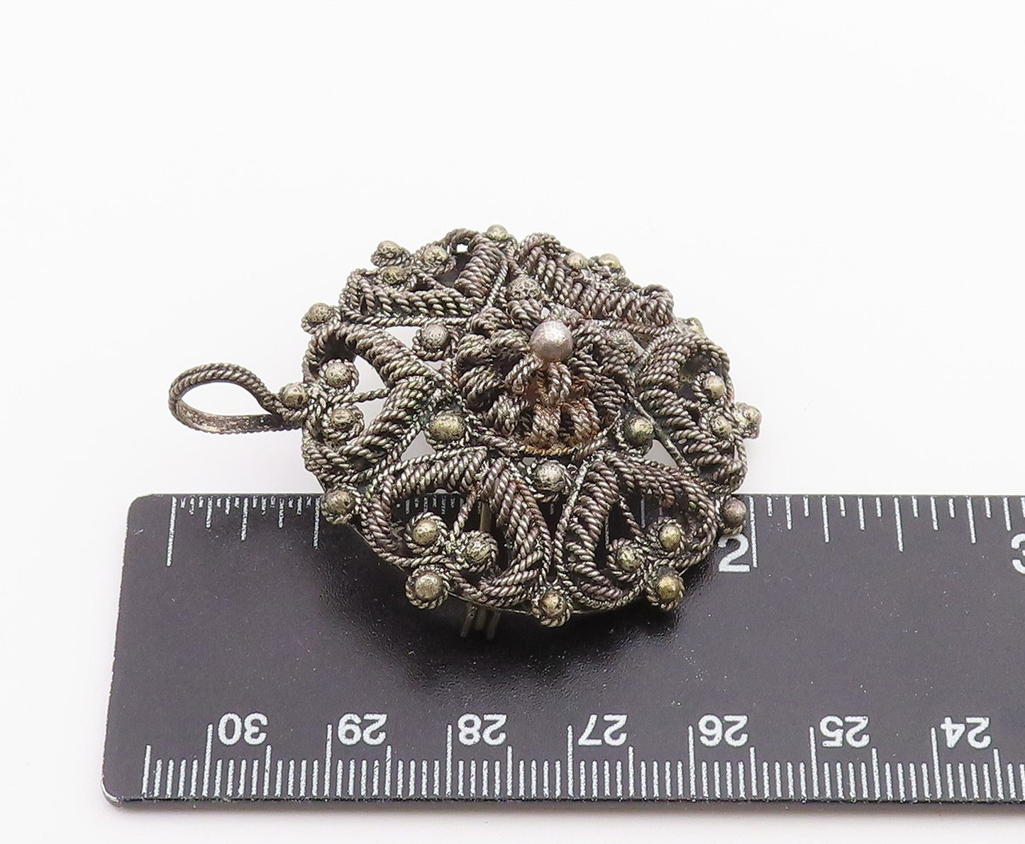925 Silver  Vintage Antique Bead & Rope Twist Star Dome Brooch Pin  BP10055