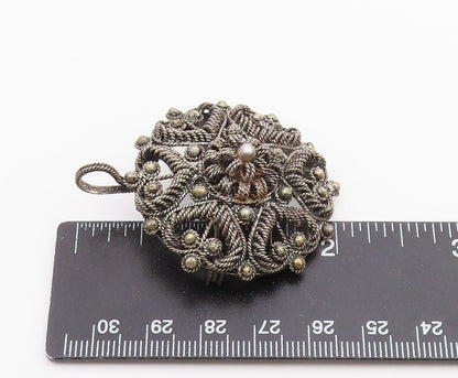 925 Silver  Vintage Antique Bead & Rope Twist Star Dome Brooch Pin  BP10055
