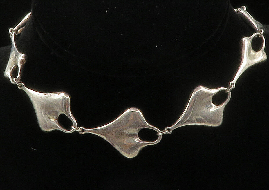 RLM STUDIO 925 Silver  Vintage Shiny Sculpted Link Chain Necklace  NE2222