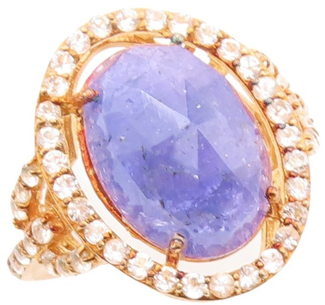 925 Sterling Silver Vintage Ring Gold Plated Tanzanite & Topaz  Sz 7  RG30019