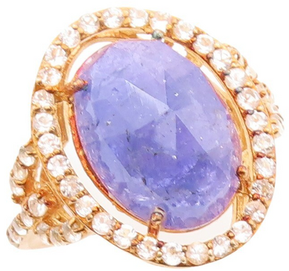 925 Sterling Silver Vintage Ring Gold Plated Tanzanite & Topaz  Sz 7  RG30019