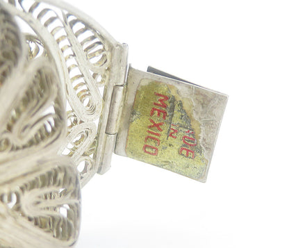 MEXICO 925 Sterling Silver  Vintage Filigree Flower Panel Bracelet  BT3405