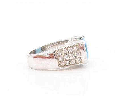 925 Sterling Silver Vintage Ring Designer Rectangle Blue & White CZ Sz 7 RG32892