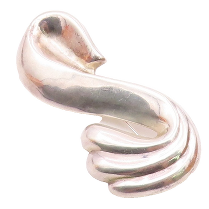 925 Sterling Silver  Vintage Shiny Hollow SShape Swirl Brooch Pin  BP8856