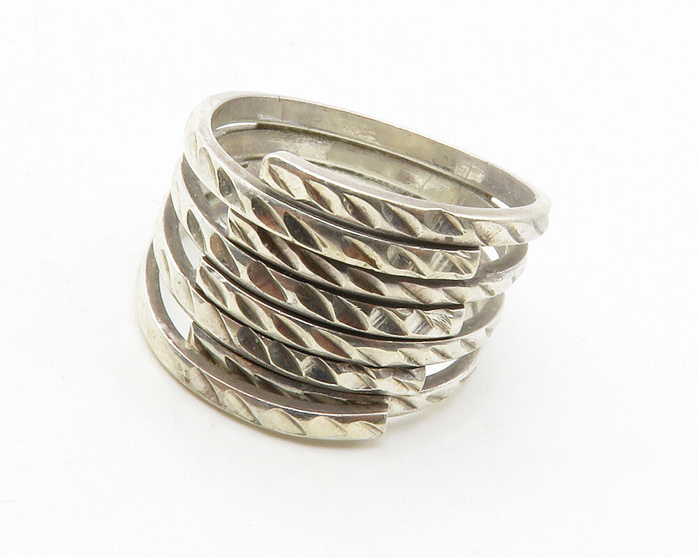 925 Sterling Silver  Vintage Shiny Diamond Cut Split Band Ring Sz 8  RG13236
