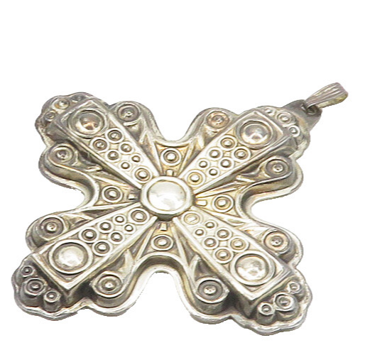 REED & BARTON 925 Silver  Vintage Dark Tone Christmas Cross Pendant  PT14400