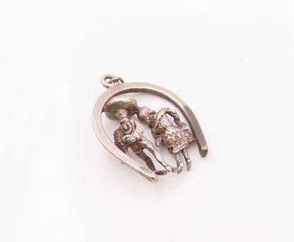 925 Sterling Silver  Vintage Dark Tone Dancing Couple Motif Pendant  PT15637