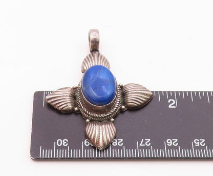 925 Sterling Silver  Vintage Cabochon Cut Lapis Lazuli Cross Pendant  PT18841