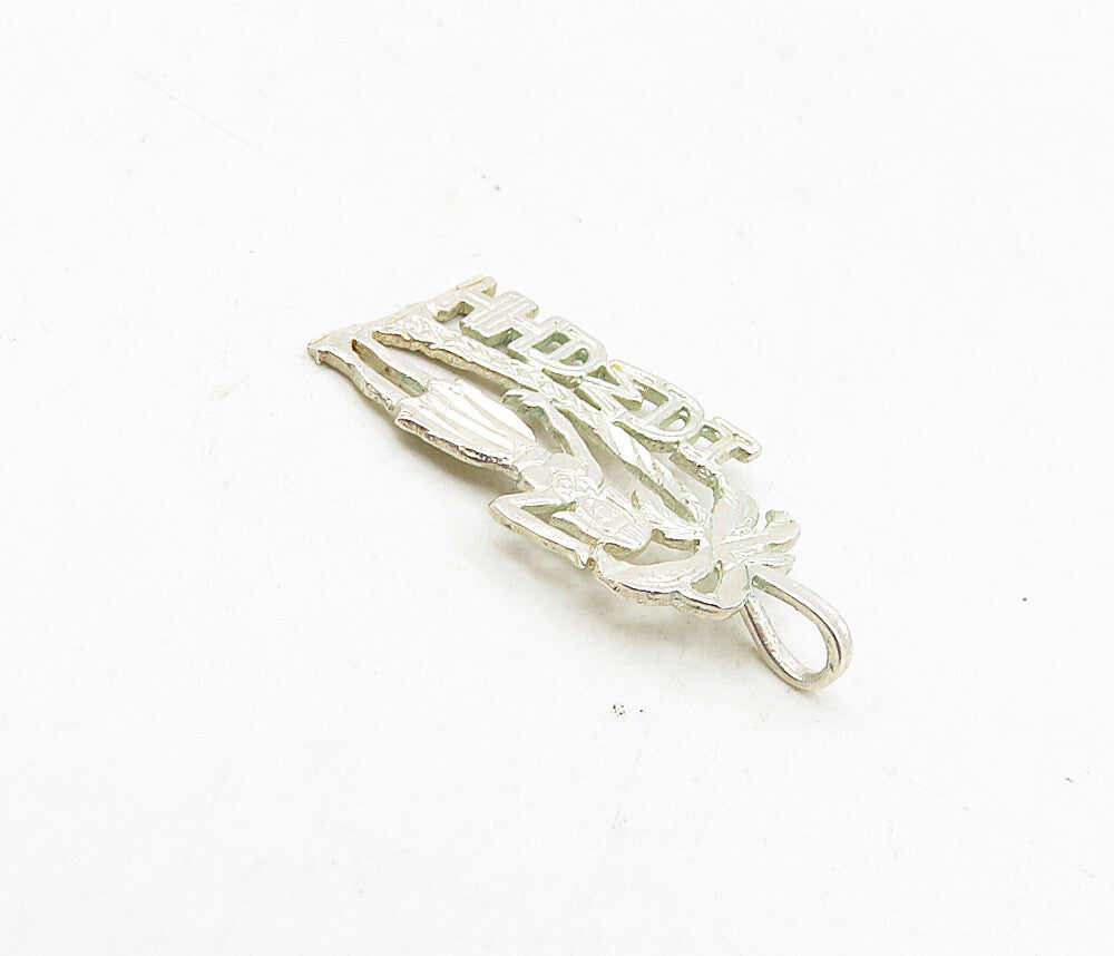 925 Sterling Silver  Vintage Shiny Palm Tree Woman Hawaii Pendant  PT6972