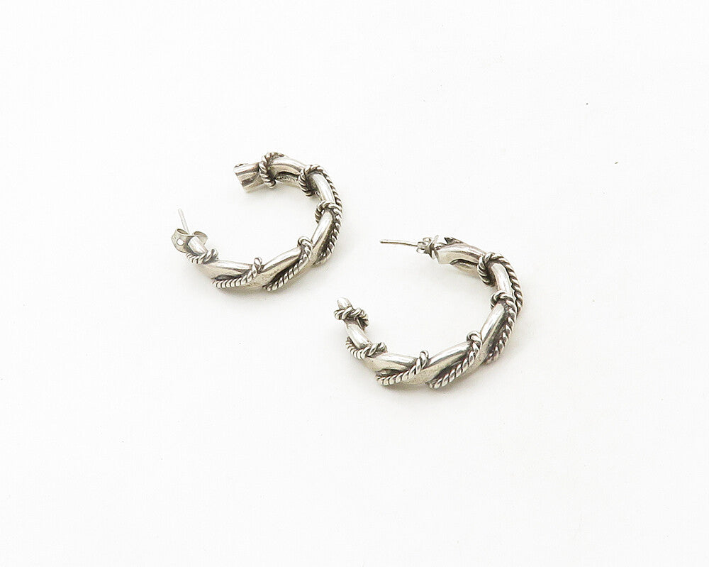 MEXICO 925 Silver  Vintage Rope Twist Wrapped Shiny JHoop Earrings  EG9539