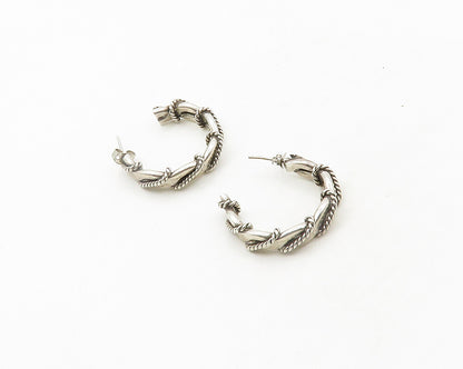MEXICO 925 Silver  Vintage Rope Twist Wrapped Shiny JHoop Earrings  EG9539