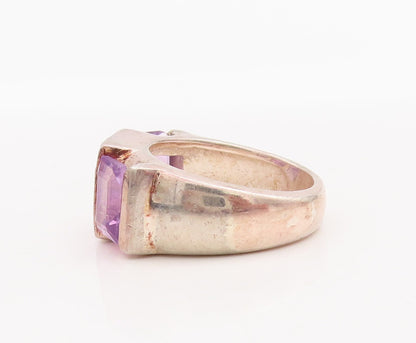 925 Sterling Silver Vintage Ring Square Cutout Inlay Amethyst  Sz 7  RG28774