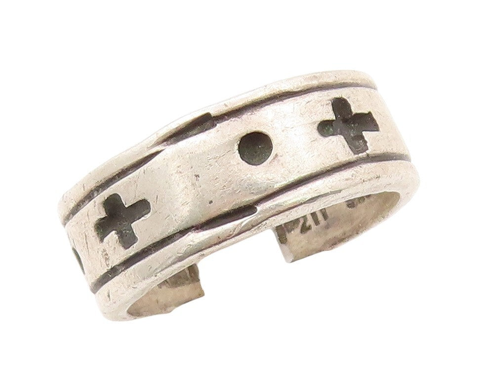 925 Sterling Silver Vintage Ring MEXICO Solid Etched + And O  Sz 12  RG31054