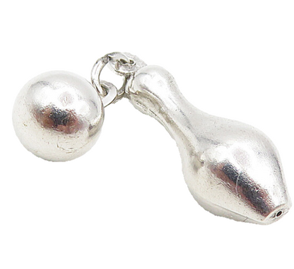 925 Sterling Silver  Vintage Shiny Bowling Ball & Pin Charms Pendant  PT6687