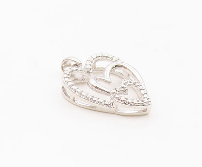 925 Silver  Vintage Genuine Diamond Graduated Love Hearts Pendant  PT15685