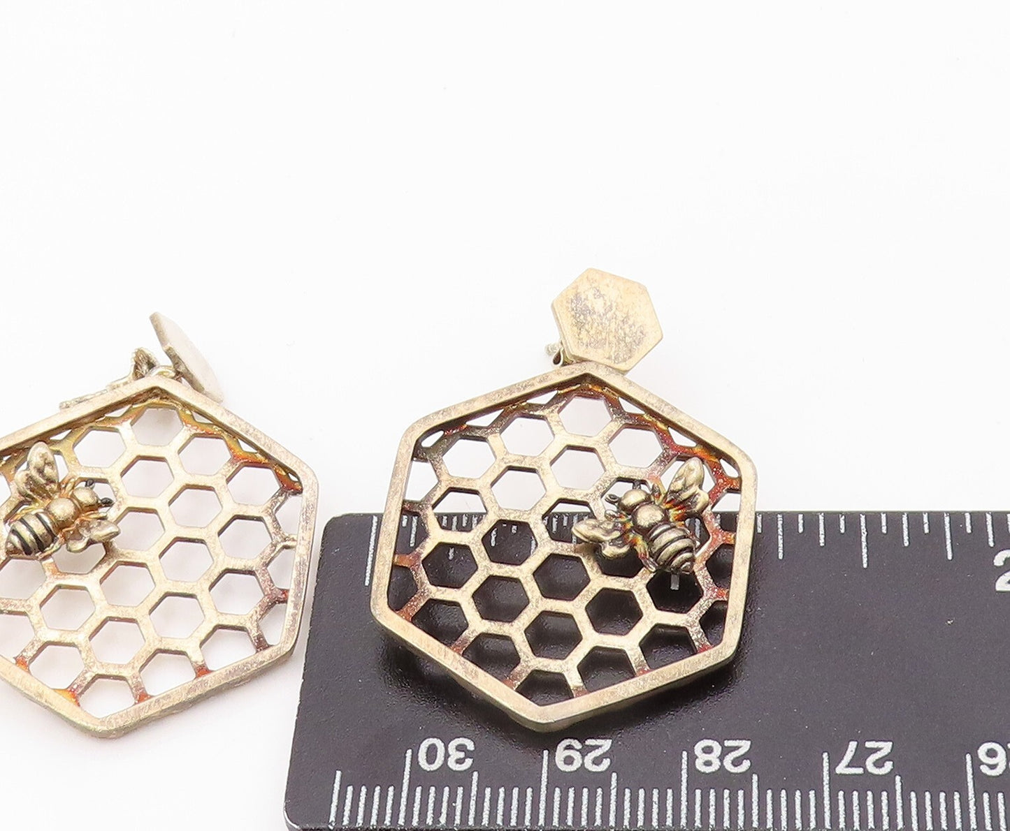 925 Sterling Silver Vintage Earrings Gold Plated Designer Honeycomb  EG13329