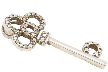 925 Sterling Silver  Vintage Designer Carved Diamond Band Key Pendant  PT22262