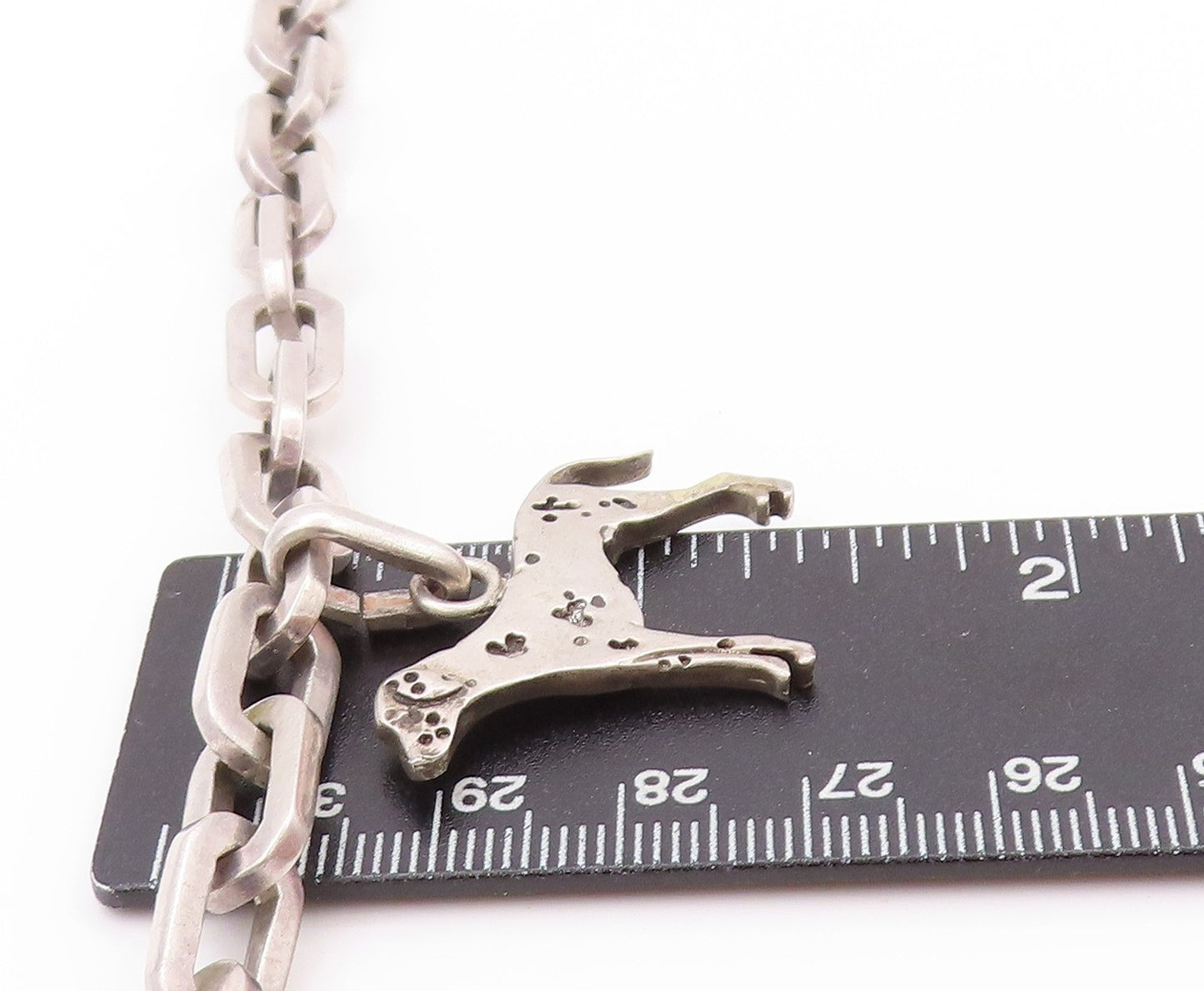 925 Sterling Silver Vintage Bracelet Solid U Chain Dangling Dog Charm  BT11277