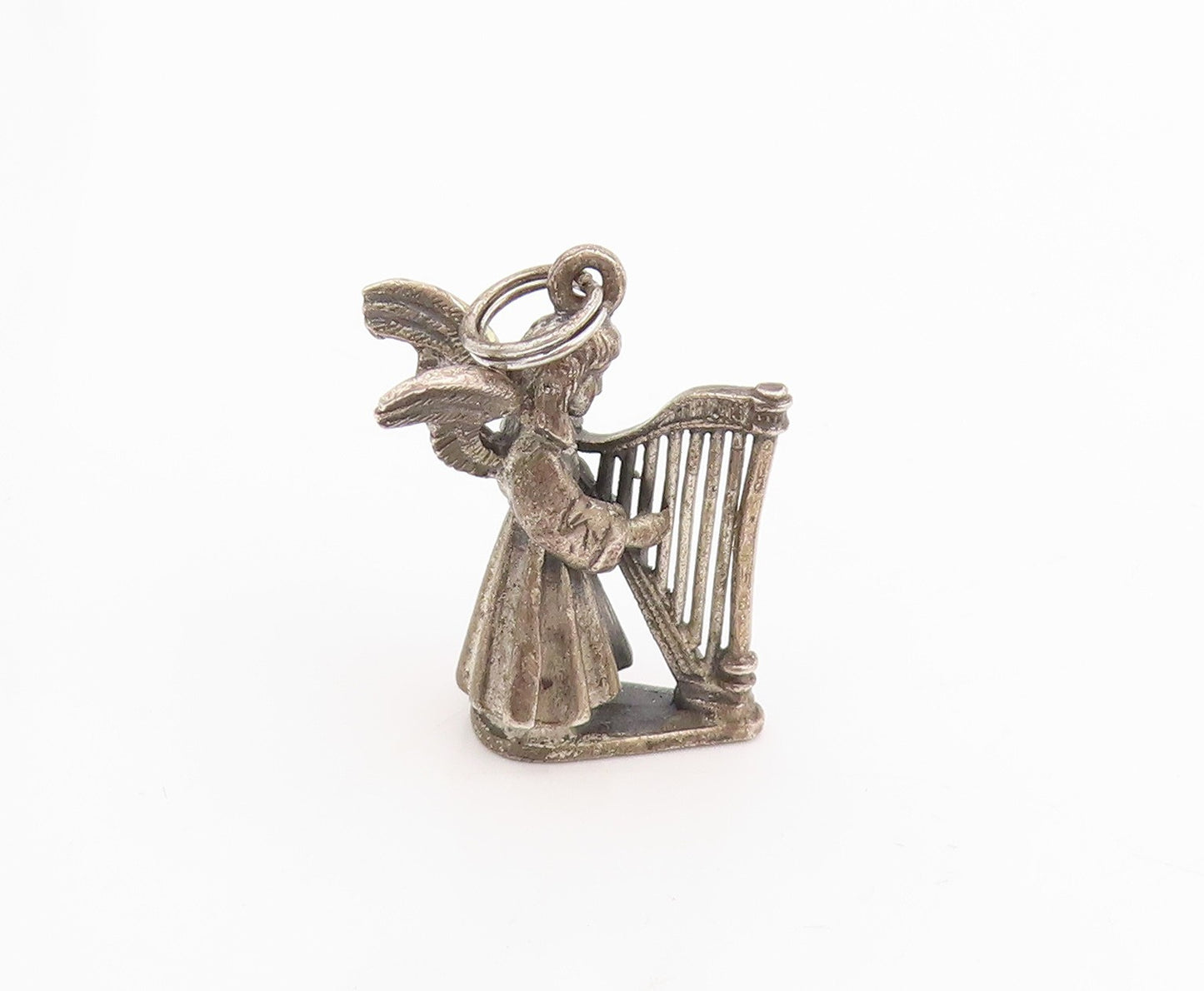 925 Sterling Silver Vintage Pendant CREED 3D Angel Playing Harp Charm  PT25353