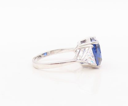 925 Sterling Silver Vintage Ring Rose Square Sapphire & Triangle CZ Sz 7 RG30344