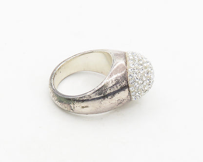925 Sterling Silver  Vintage Sparkling Crystal Dome Band Ring Sz 8  RG19699