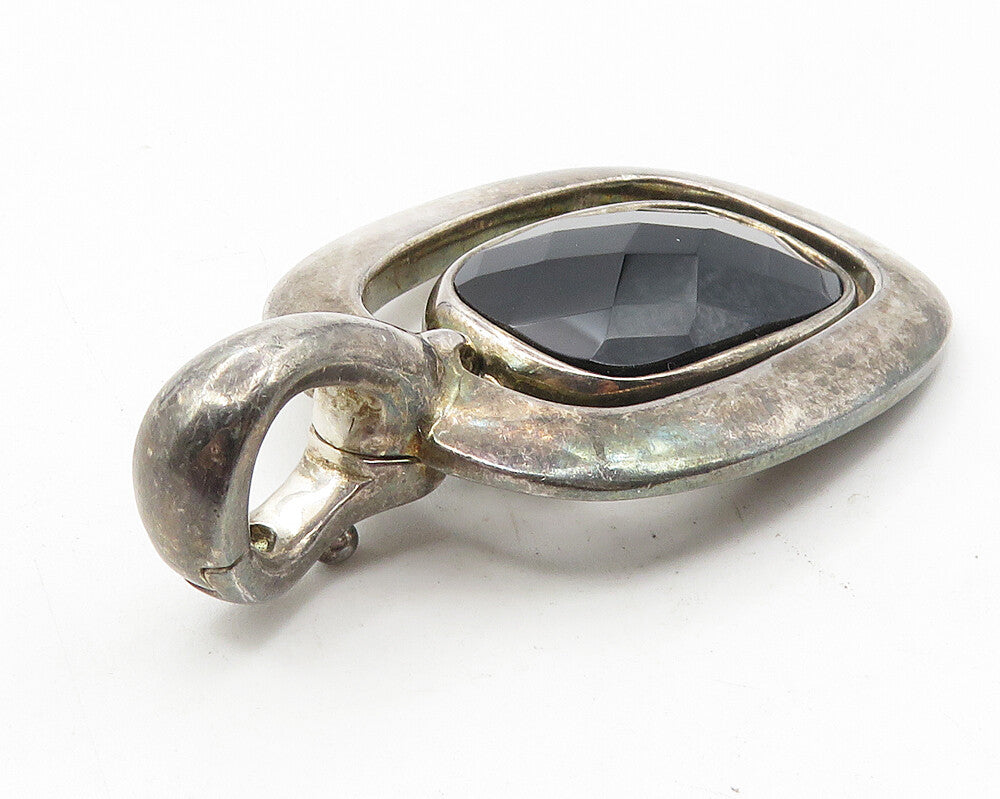 ESPO 925 Sterling Silver  Vintage Faceted Black Hematite Drop Pendant  PT8114