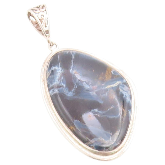925 Sterling Silver Vintage Pendant Modernist Cabochon Agate Locket   PT26539