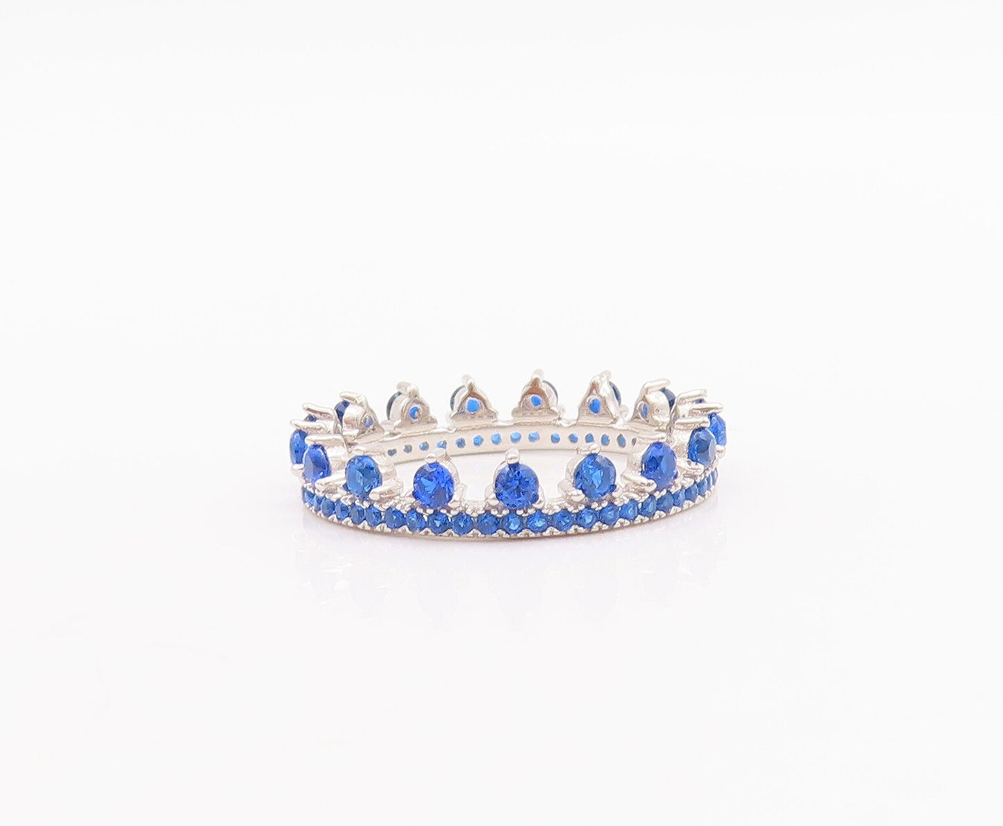 925 Sterling Silver Vintage Ring Blue Gemstone Inlay Tiara Crown  Sz 7  RG29270