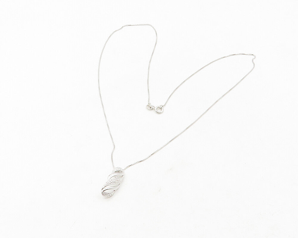 925 Sterling Silver  Shiny Genuine Diamond Swirl Thin Chain Necklace  NE2061