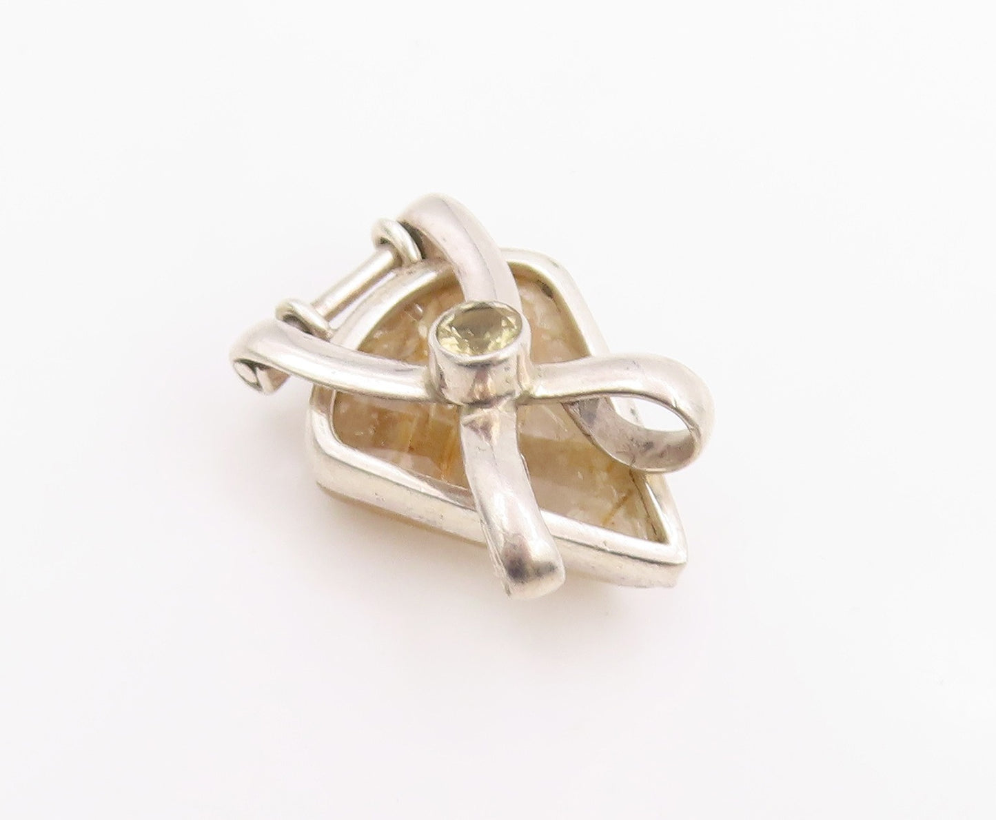 925 Sterling Silver Vintage Pendant Modernist Citrine & Gemstone Charm  PT26247