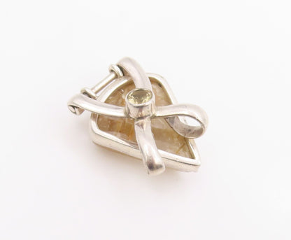 925 Sterling Silver Vintage Pendant Modernist Citrine & Gemstone Charm  PT26247