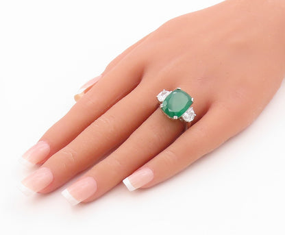 925 Sterling Silver Vintage Ring Rectangle Gemstone & CZ Inlay  Sz 7  RG31830