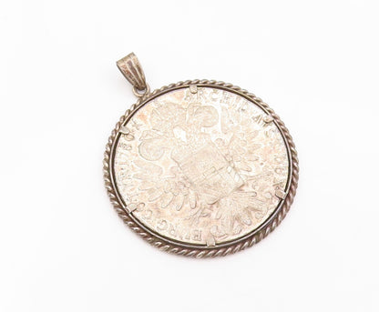 925 Sterling Silver Vintage Pendant Antique Large Dark Tone Carved Medal PT23922