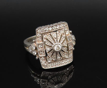 925 Silver  Vintage Openwork Square Frame Cubic Zirconia Ring Sz 9  RG25951