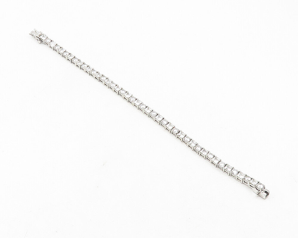 925 Sterling Silver  Shiny Cubic Zirconia Circle Square Tennis Bracelet BT4603