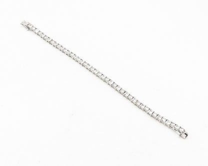 925 Sterling Silver  Shiny Cubic Zirconia Circle Square Tennis Bracelet BT4603