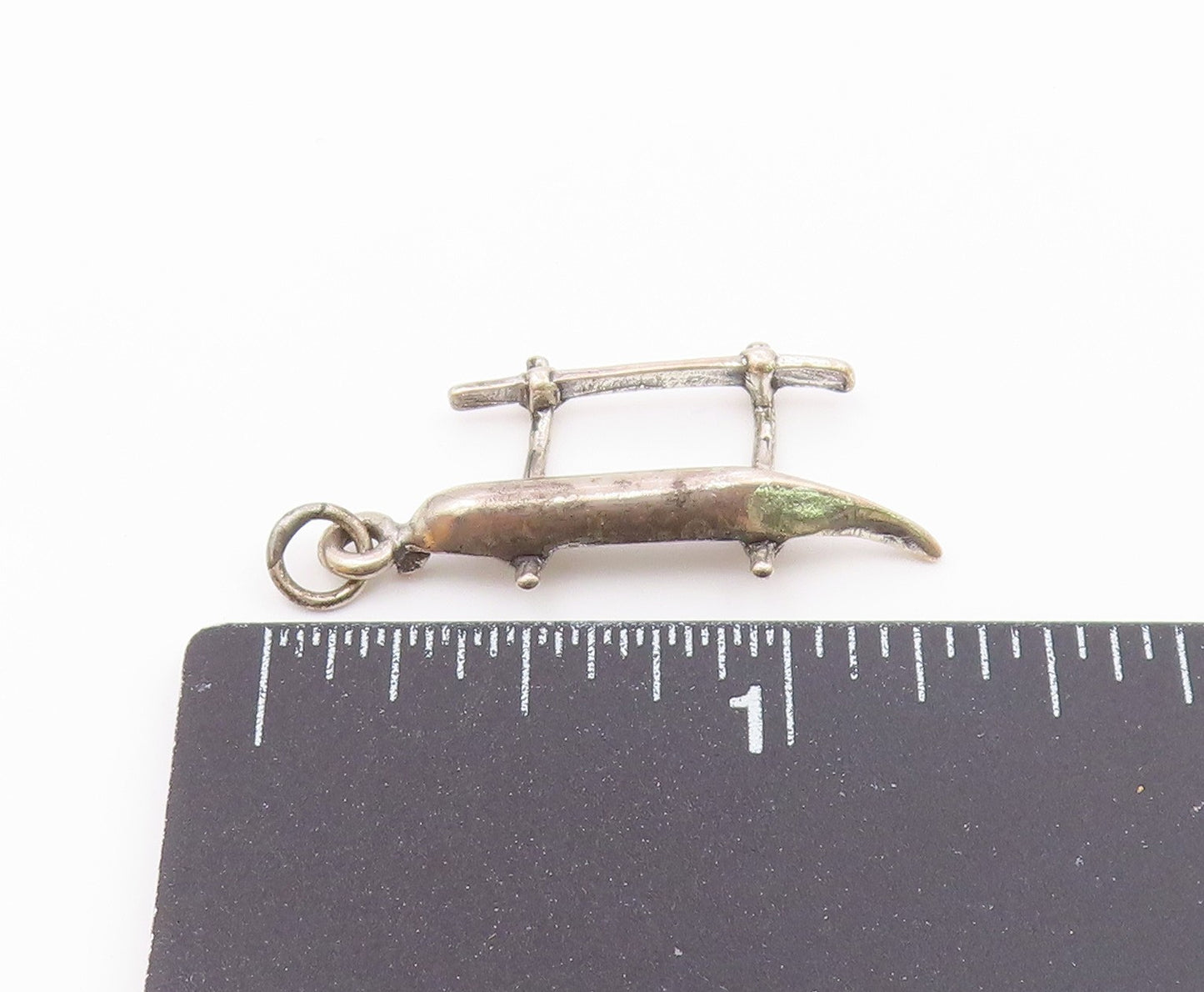 925 Sterling Silver  Vintage Sculpted Canoe Boat Pendant  PT21125