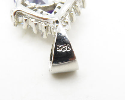 925 Sterling Silver  Faceted Purple & White Cubic Zirconia Pendant  PT15005