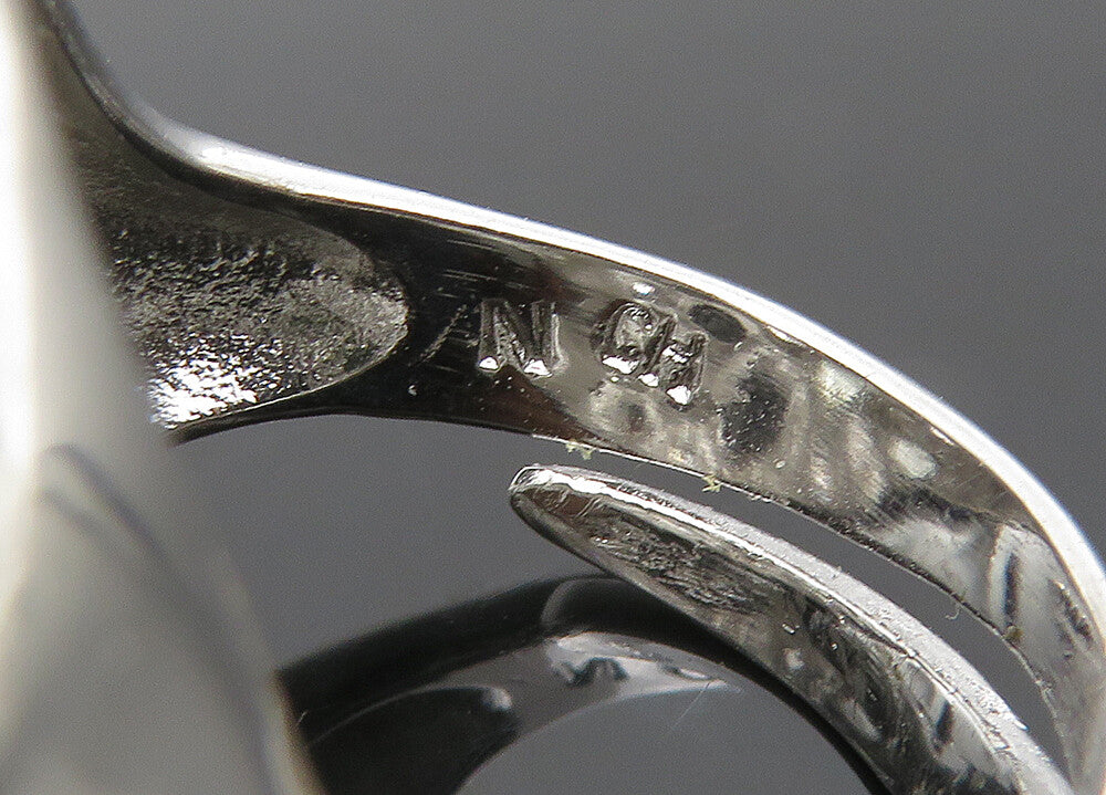 925 Silver  Vintage Cubic Zirconia & Hematite Adjustable Ring Sz 7.5  RG21393