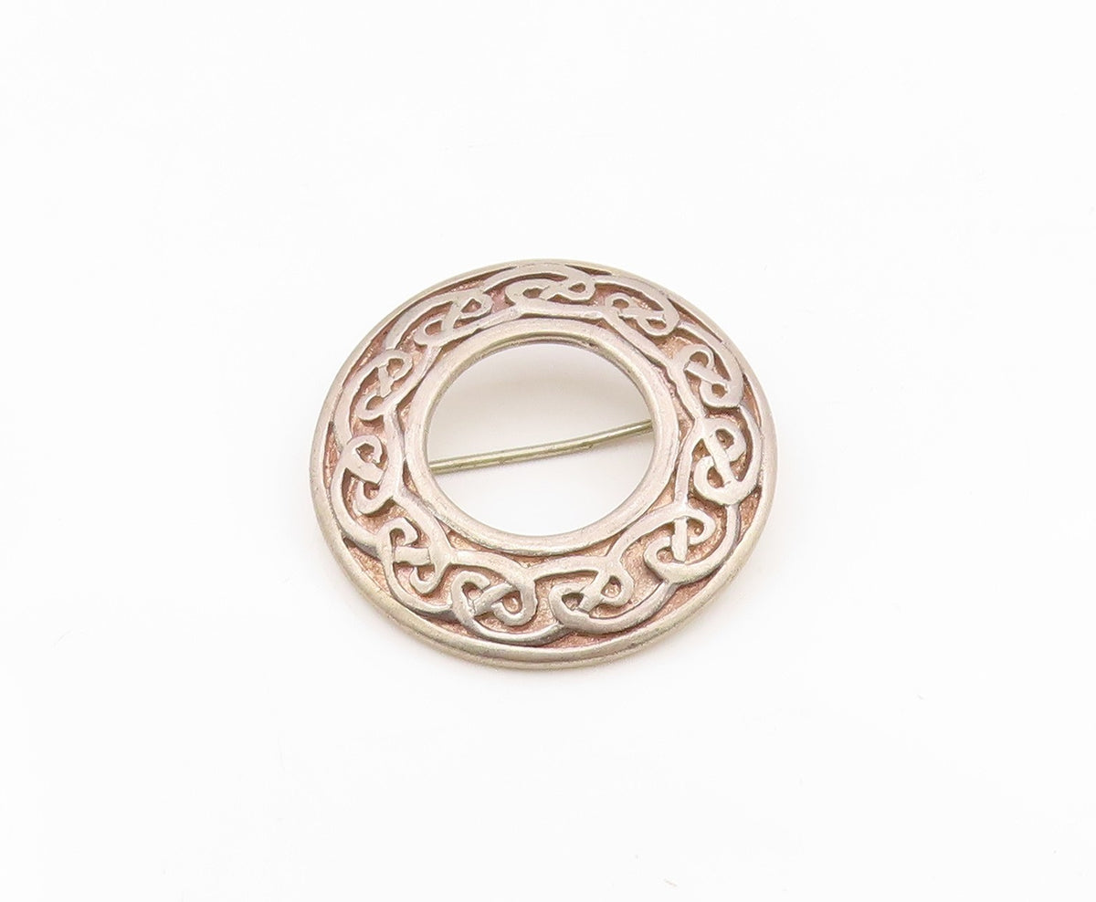 925 Sterling Silver Vintage Brooch Geometric Round Celtic Knot Design  BP12107