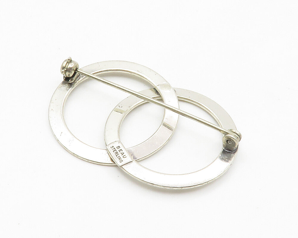 BEAU 925 Sterling Silver  Vintage Open Circles Interlocked Brooch Pin  BP5413