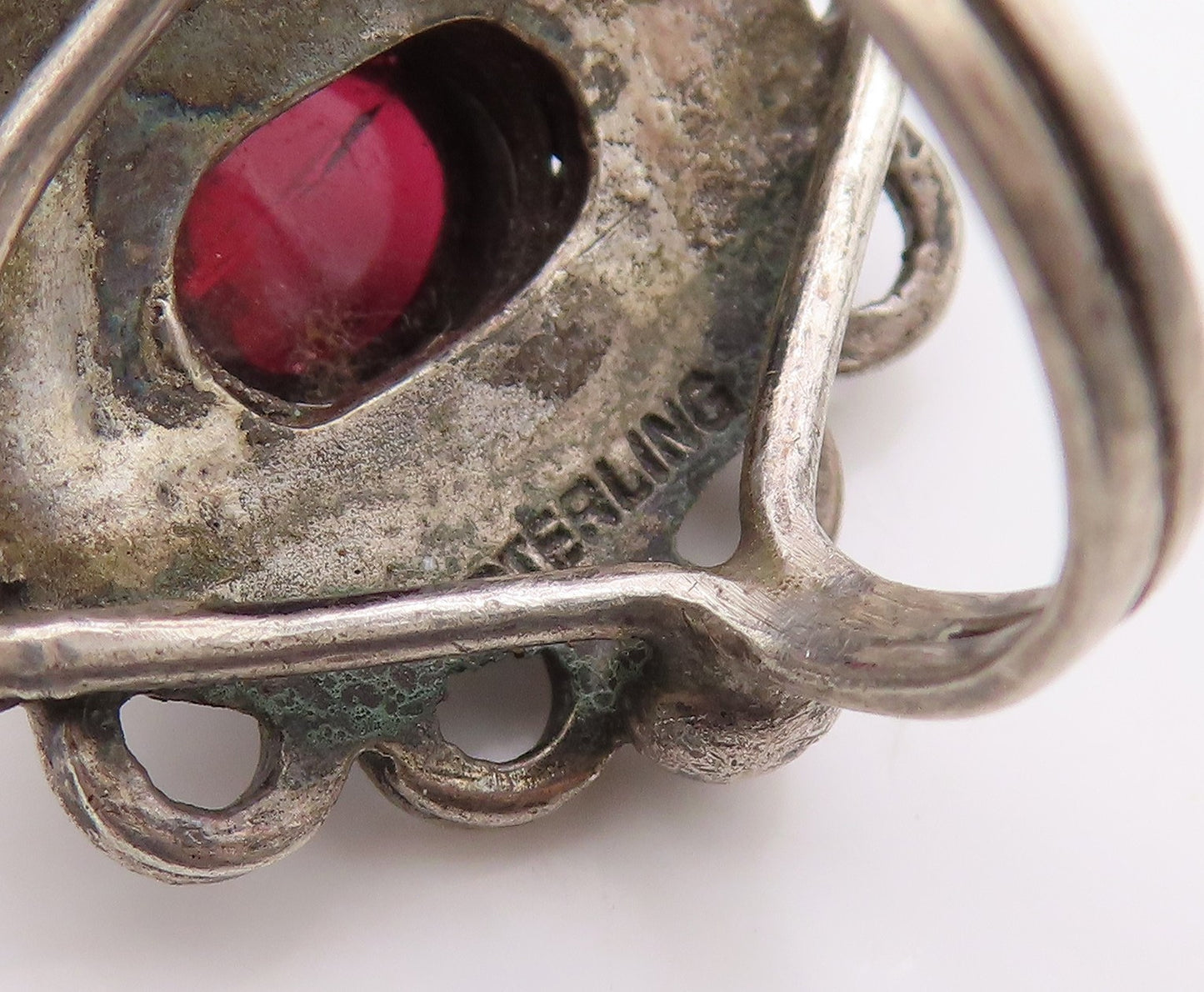 925 Sterling Silver Vintage Ring Classic Garnet Bohemian Flower  Sz 4.5  RG36336